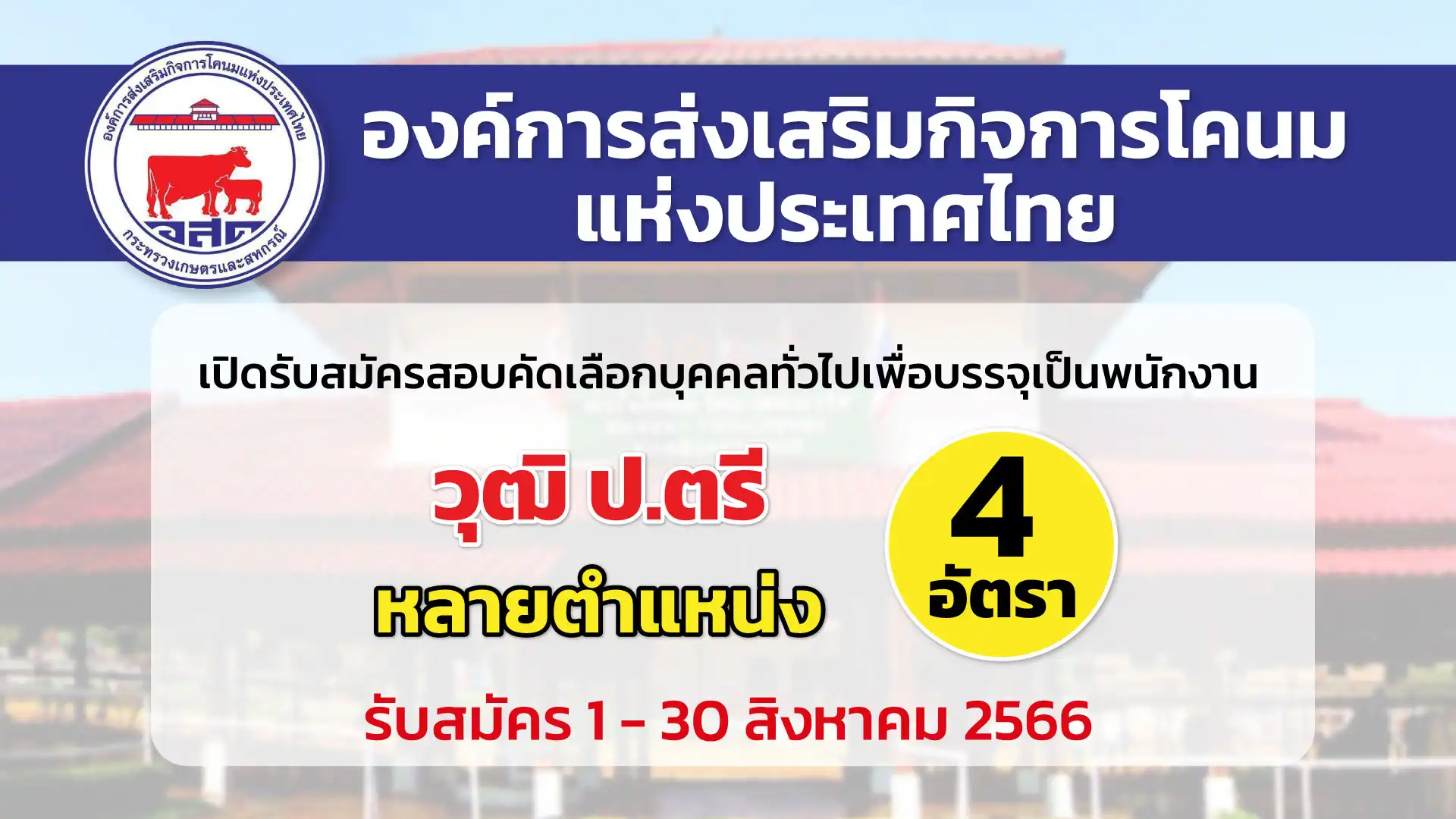 อ.ส.ค. เปิดรับสมัครสอบคัดเลือกบุคคลทั่วไปเพื่อบรรจุเป็นพนักงาน