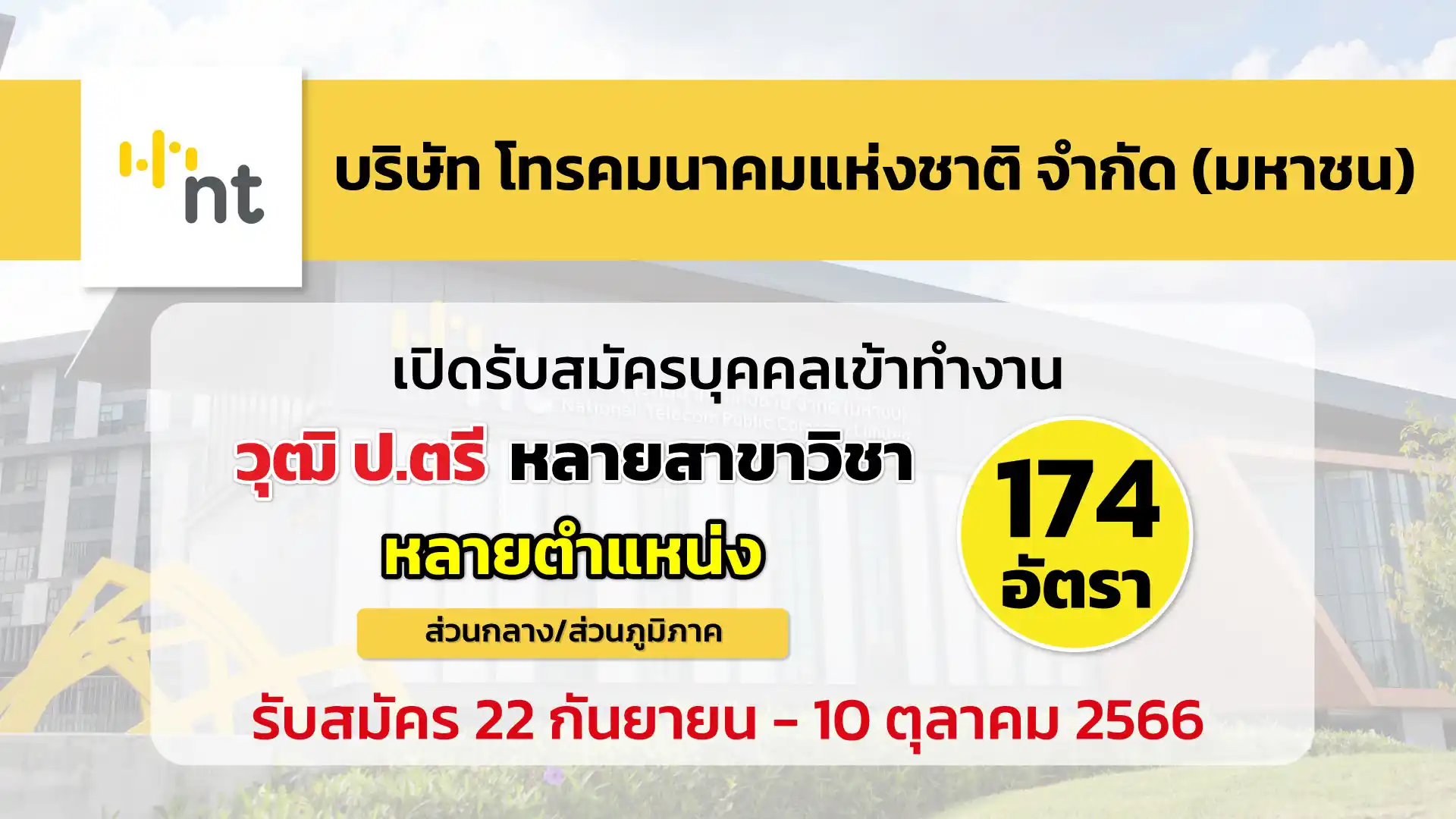 บริษัท โทรคมนาคมแห่งชาติ จำกัด (มหาชน) เปิดรับสมัครบุคคลเข้าทำงาน
